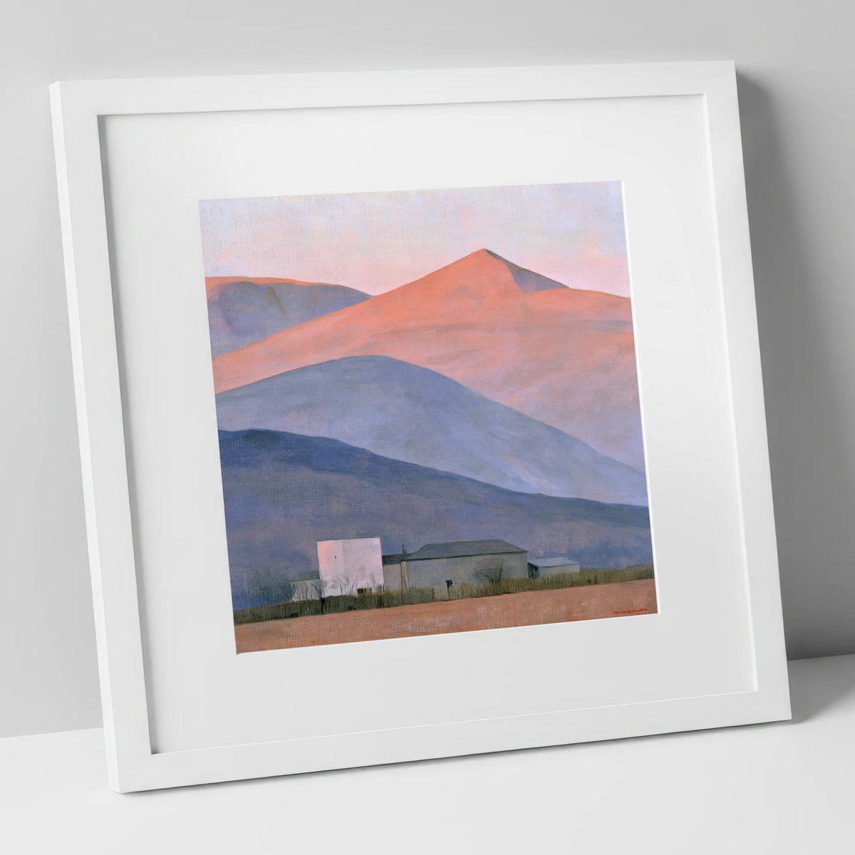 Evening Light on Lavender Fells lake district sky art print in white frame