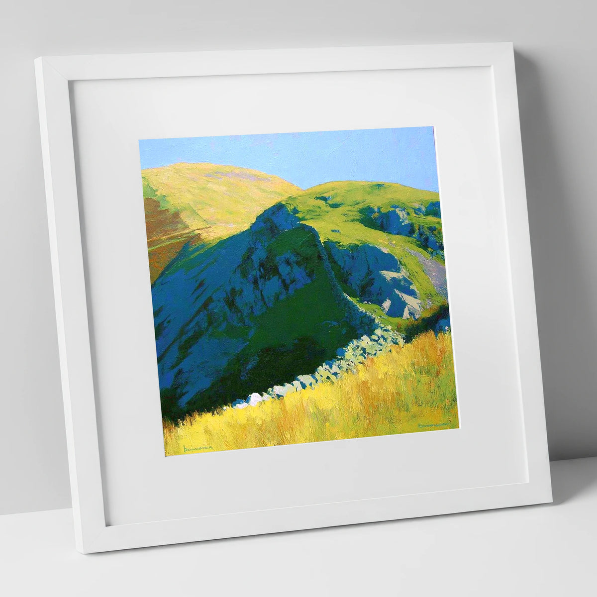 Sunlit Ridge on Birks Fell lake district fell art print in white frame