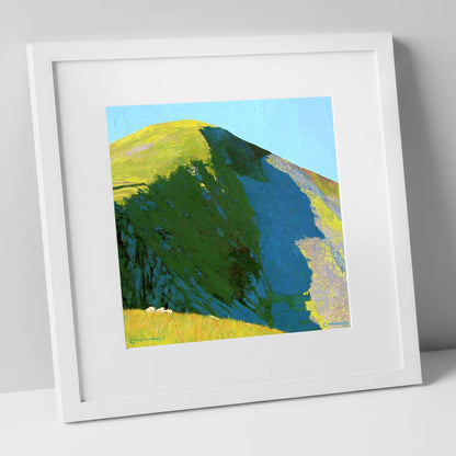 Vibrant Light on Sail Fell lake district fell art print in white frame