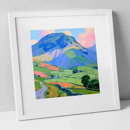 Great Gable Above Vibrant Pastures lake district fell art print in white frame