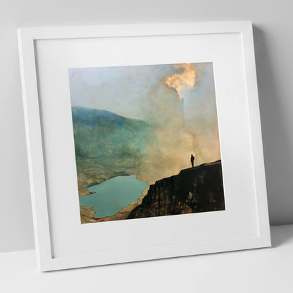Helvellyn Walker Beneath Golden Clouds lake district fell art print in white frame