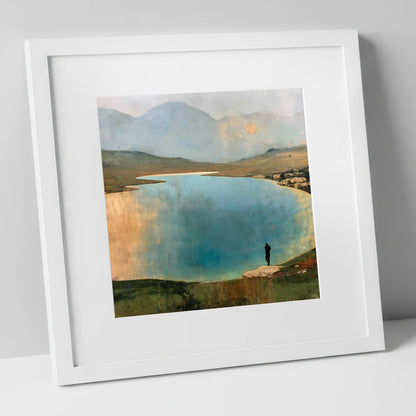 Golden Sun Over Innominate Tarn lake district fell art print in white frame
