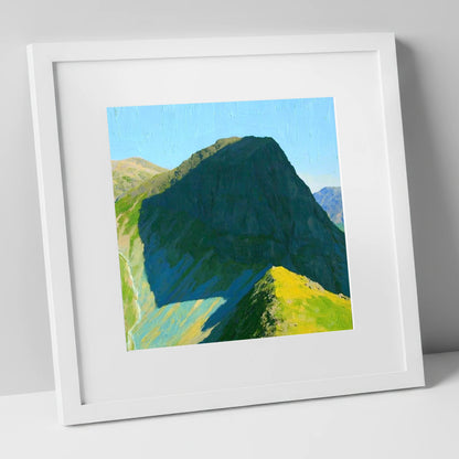 Sunlit Ridge on High Raise lake district fell art print in white frame