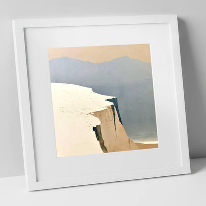 Snowy Fell Edge and Distant Peaks lake district fell art print in white frame