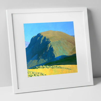 Sunlit Seatallan Dome and Crags lake district fell art print in white frame