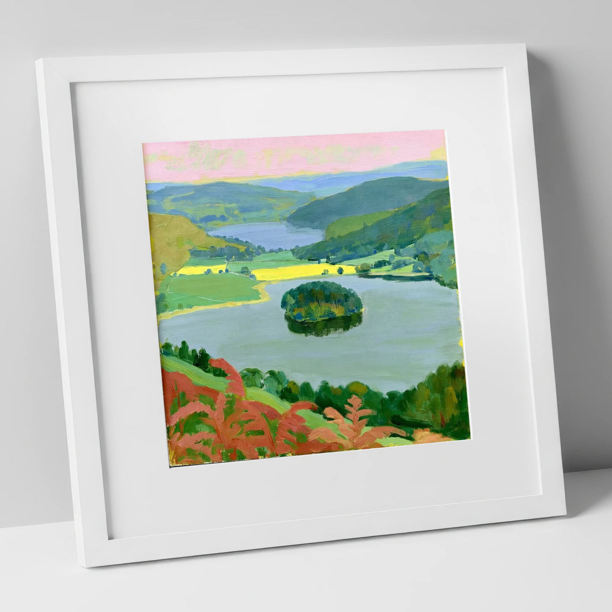 Grasmere Through Red Bracken lake district lake art print in white frame