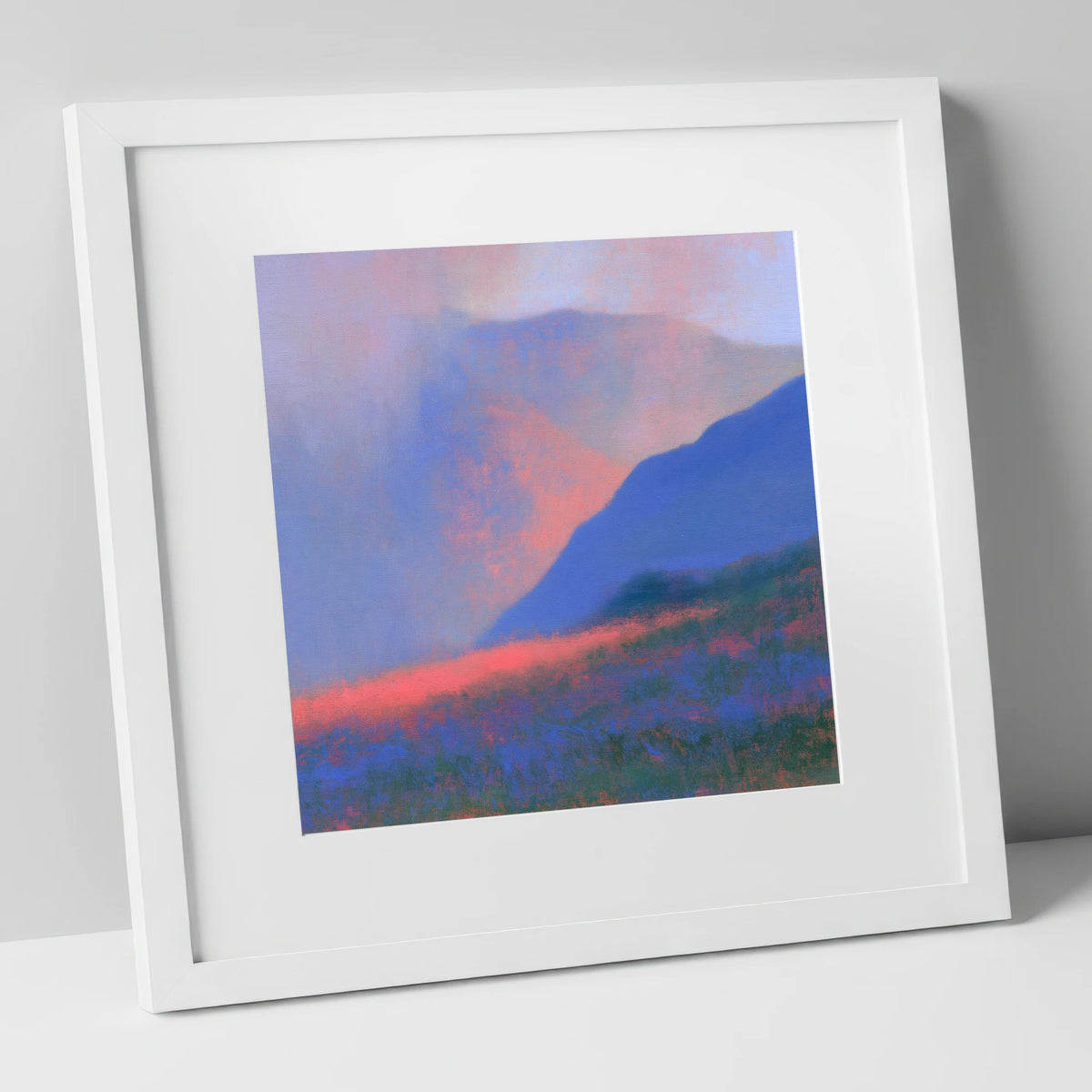 Pink Storm Clouds Over Fells lake district sky art print in white frame