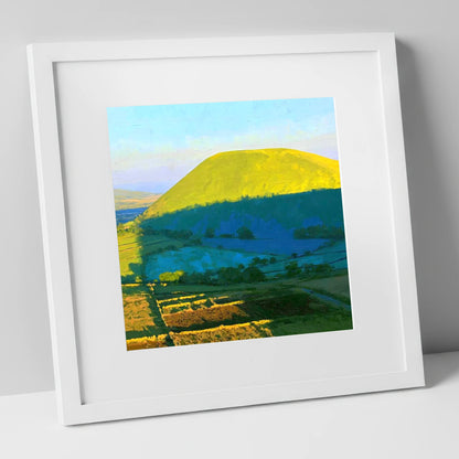 Great Mell Fell Sunlit Dome lake district fell art print in white frame