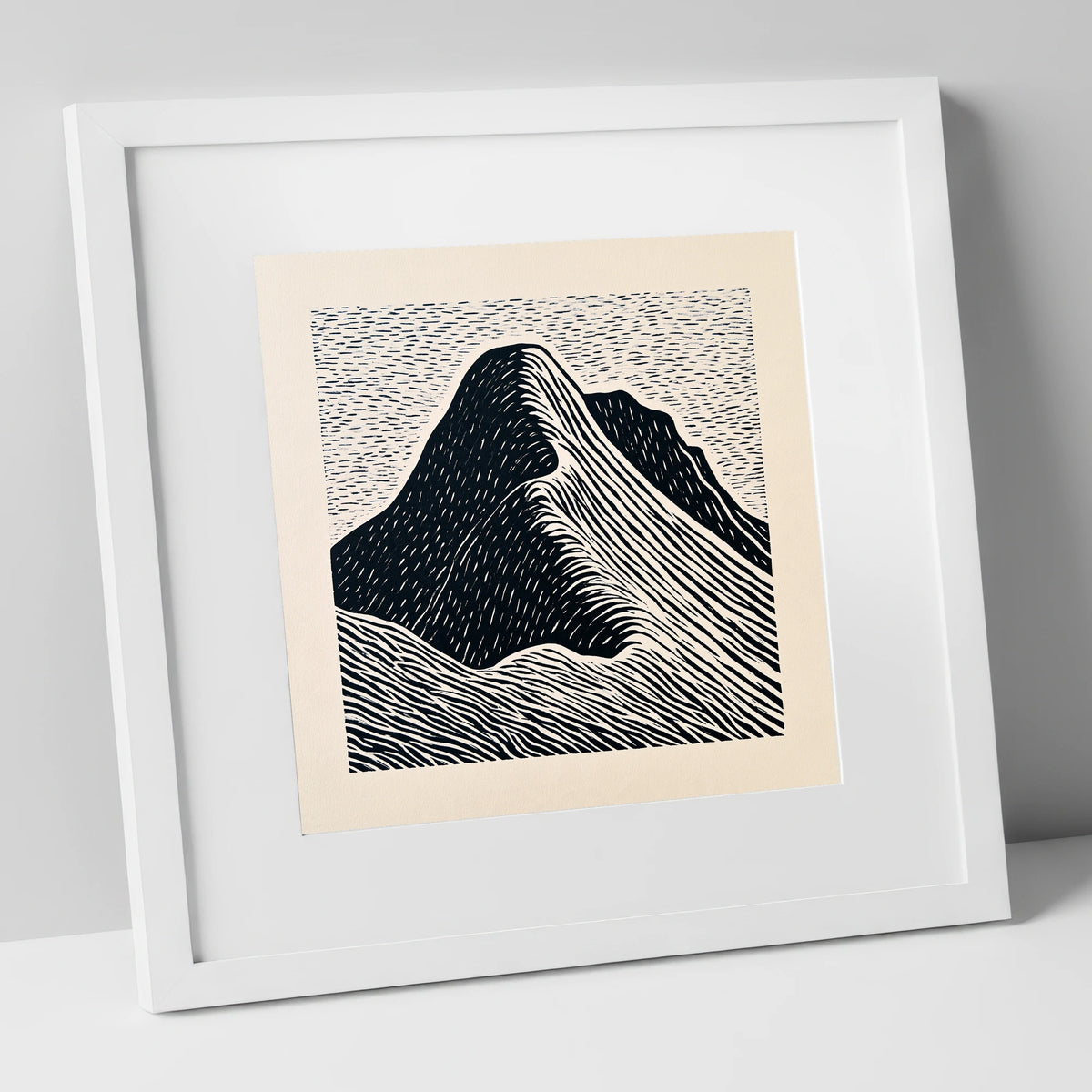 Great Gable Graphic Contours lake district fell art print in white frame