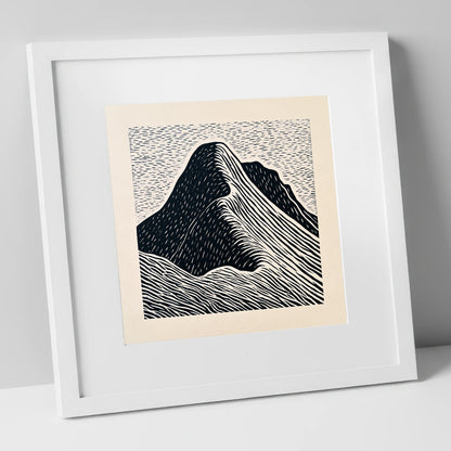 Great Gable Graphic Contours lake district fell art print in white frame