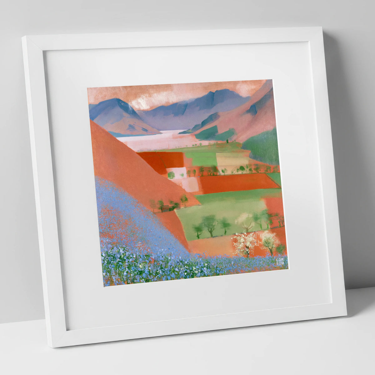Rannerdale Bluebells Over Crummock Water lake district lake art print in white frame