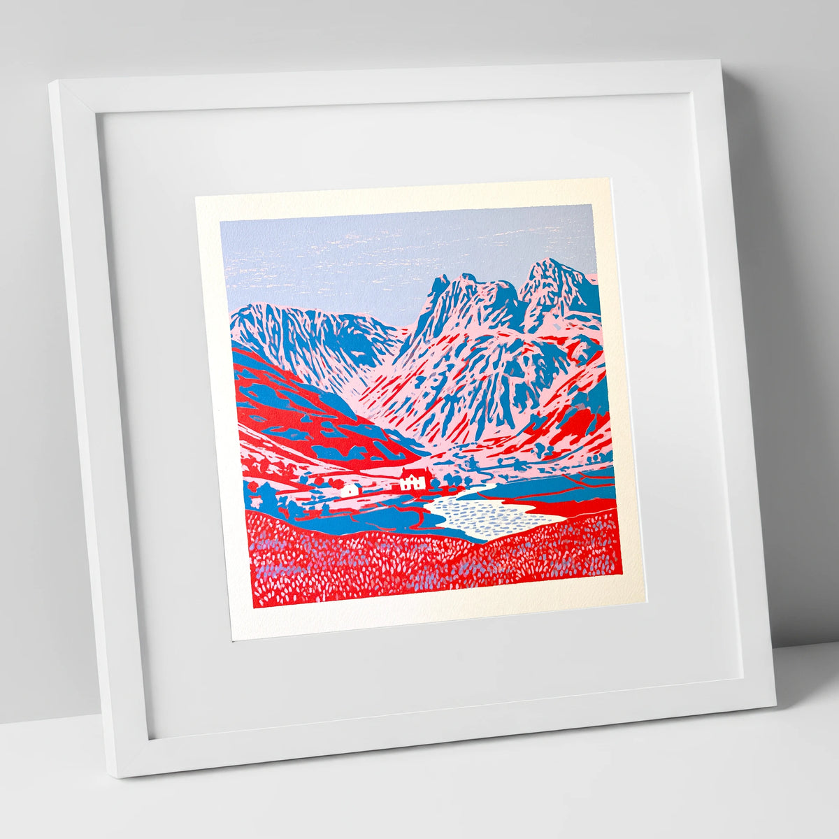 Vibrant Great Langdale Valley lake district valley art print in white frame