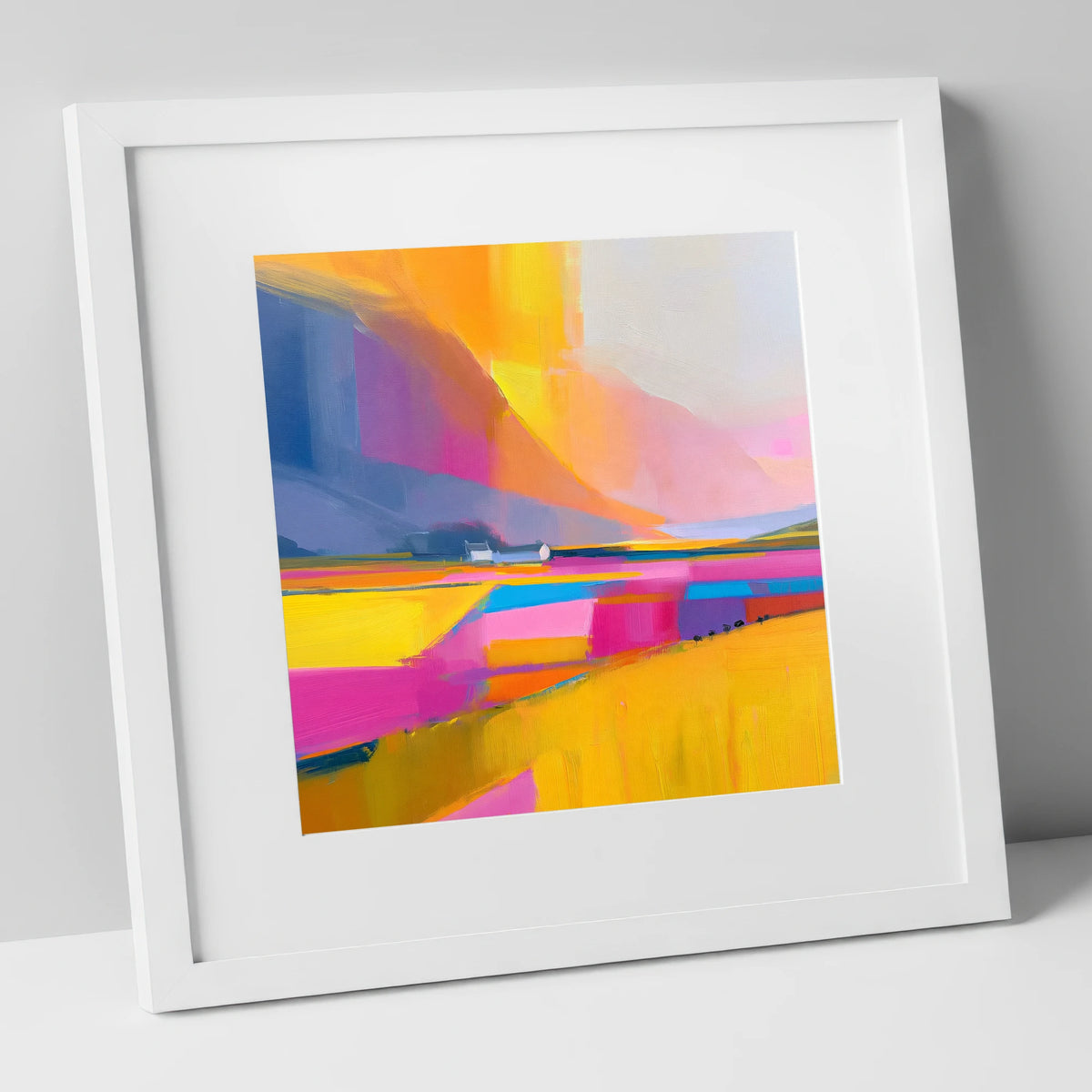 Fuchsia Fields in a Lakeland Dale lake district valley art print in white frame
