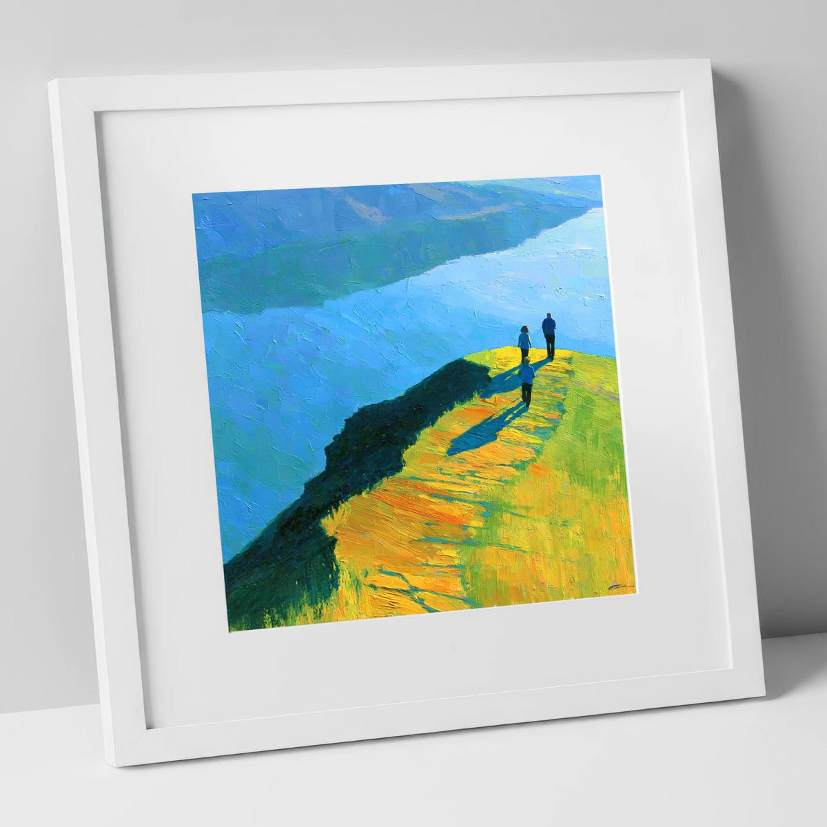 Radiant Ridge Walk Overlooking Blue Lake lake district fell art print in white frame
