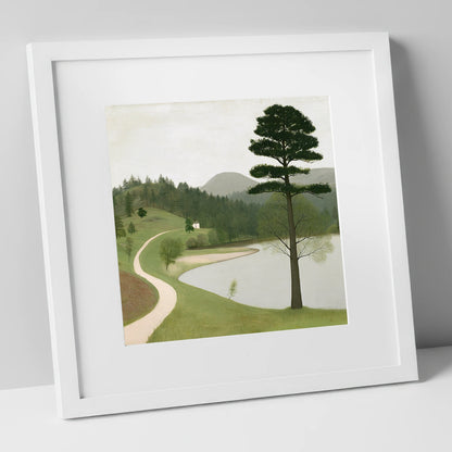 Tall Pine at Tarn Hows lake district lake art print in white frame