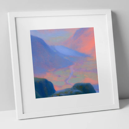 Wasdale Twilight from Great Gable lake district fell art print in white frame