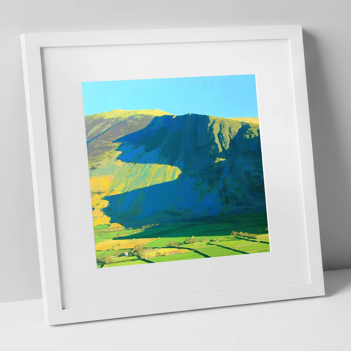 Clough Head in Bold Shadows lake district fell art print in white frame