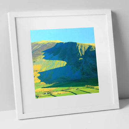 Clough Head in Bold Shadows lake district fell art print in white frame