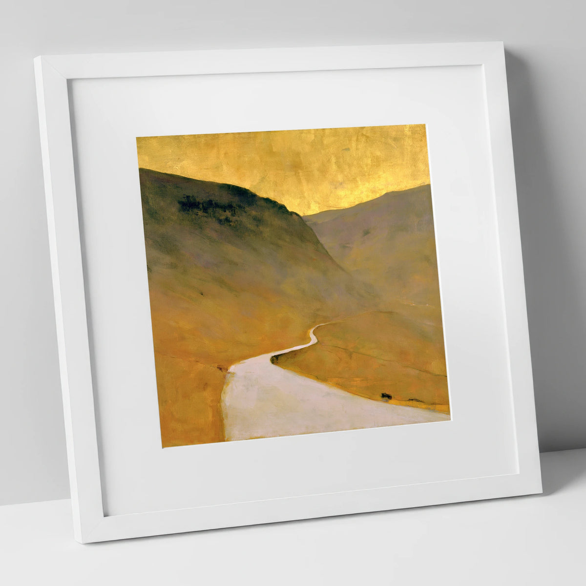 Winding Pass in Golden Light lake district valley art print in white frame