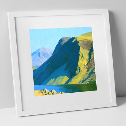 Vibrant Yewbarrow Ridge and Lake lake district fell art print in white frame