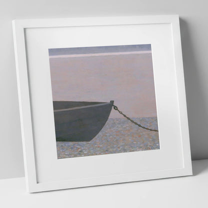 Windermere Boat on Pebble Shore lake district lake art print in white frame