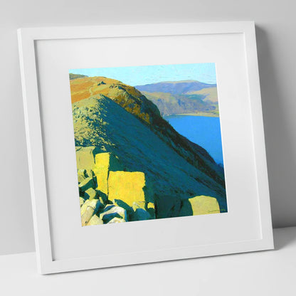 Sunlight on St Sunday Crag lake district fell art print in white frame