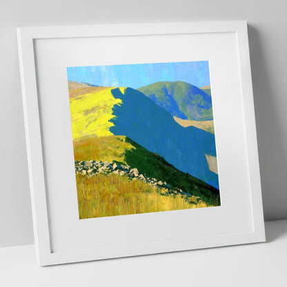 Vibrant Sunlight on Yoke Ridge lake district fell art print in white frame