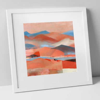 Abstract Summit View in Terracotta lake district fell art print in white frame