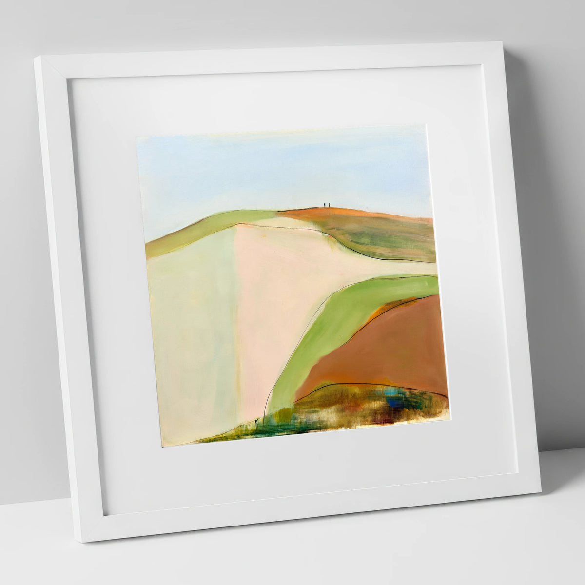 Contemporary Fell Top Walk lake district fell art print in white frame