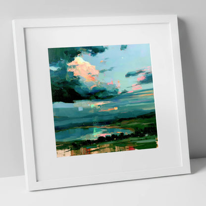 Vivid Sunrise Sky Over Lake lake district sky art print in white frame