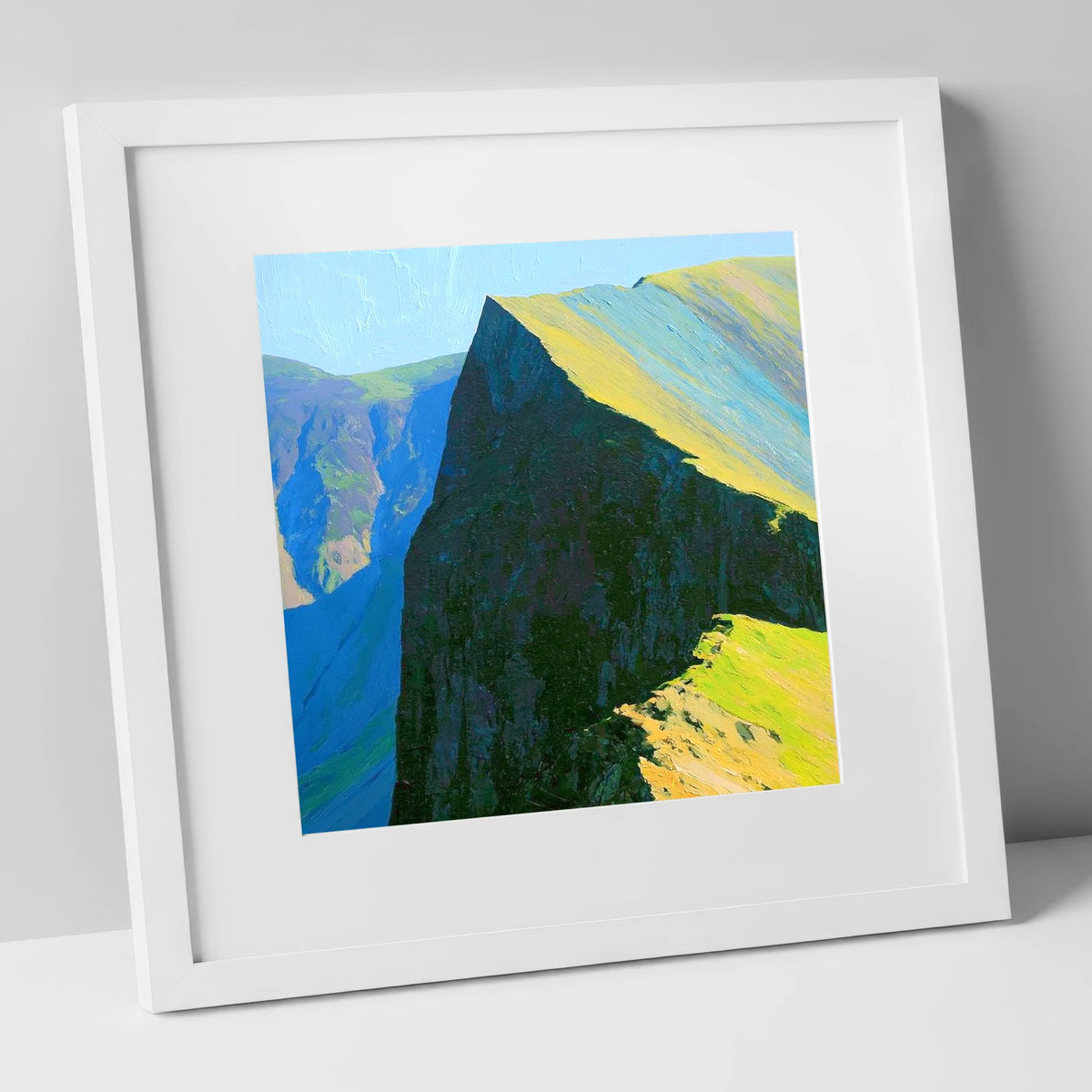Sunlit Ridge at Hopegill Head lake district fell art print in white frame