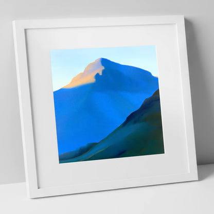 Great Gable in Bold Blue lake district fell art print in white frame