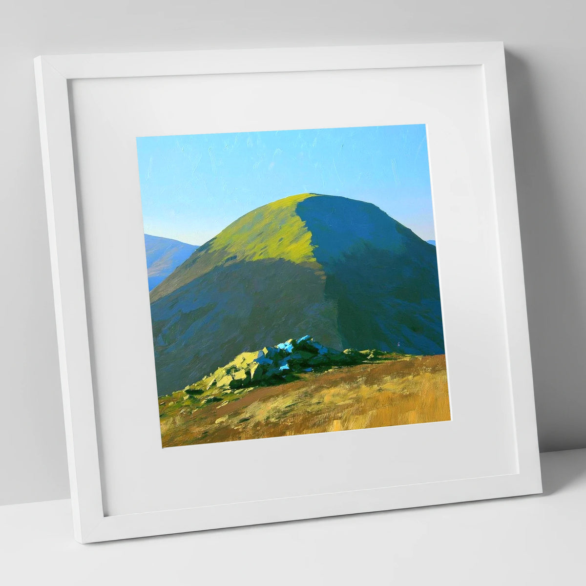 Sunlit Dome of Rest Dodd lake district fell art print in white frame