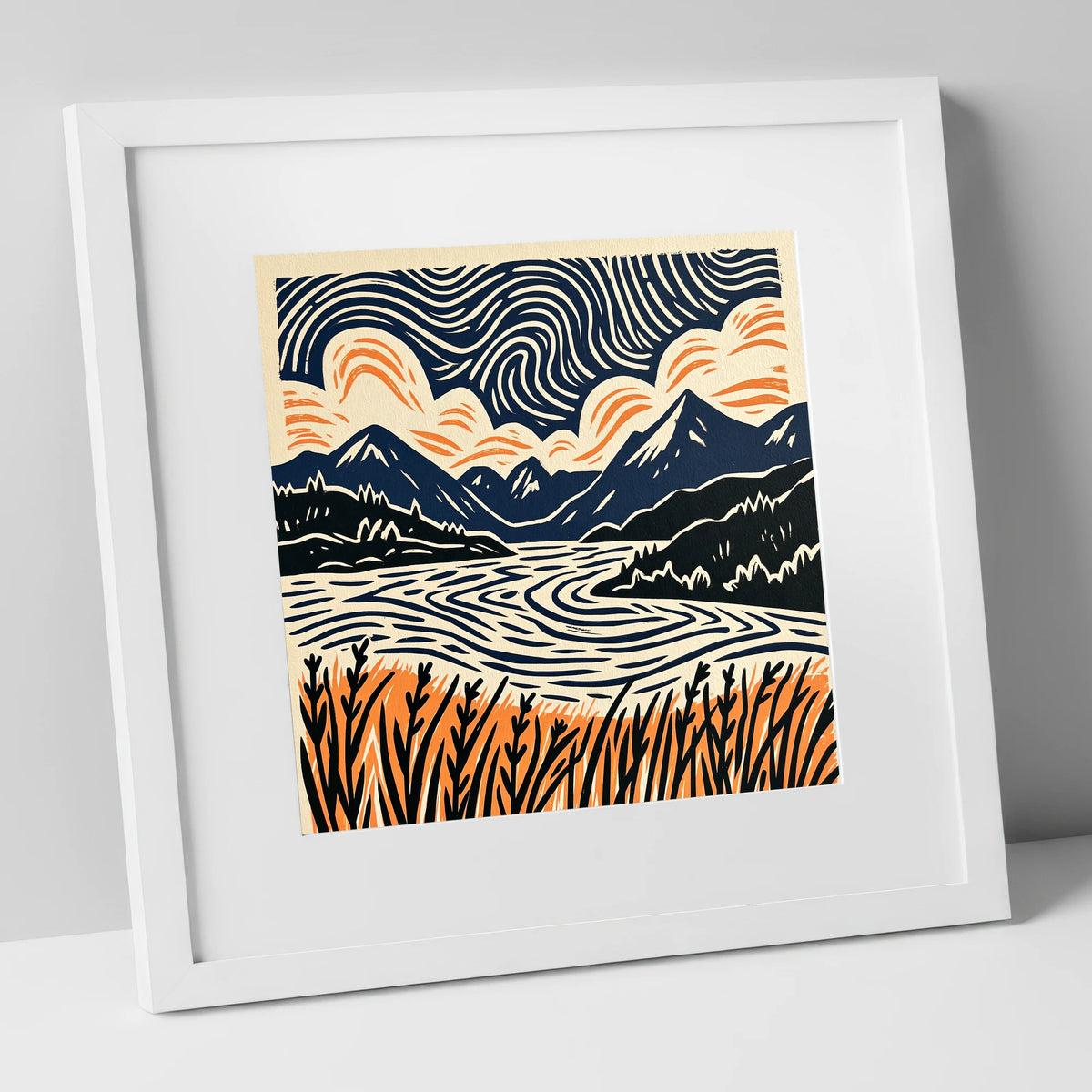 Coniston Water Under Swirling Skies lake district lake art print in white frame