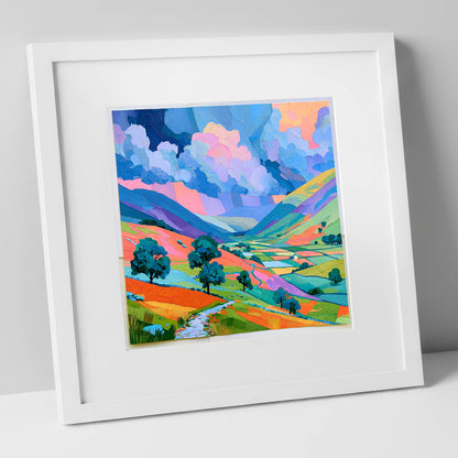 Vivid Storm Clouds Over Fells lake district sky art print in white frame