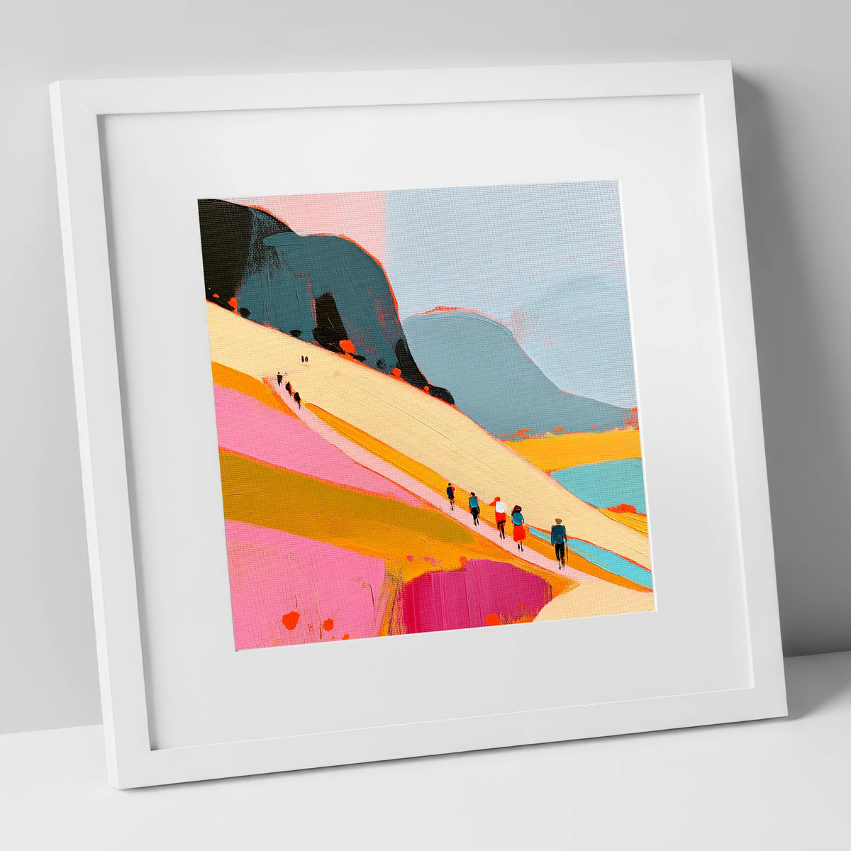 Vibrant Mountain Path Walkers lake district walking art print in white frame