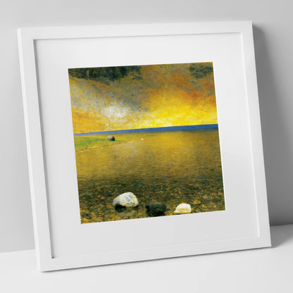 Golden Sky Over Easedale Tarn lake district lake art print in white frame