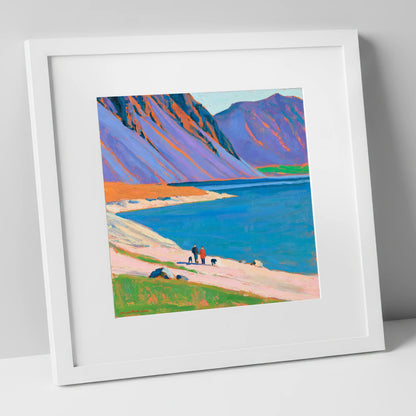 Colourful Wast Water Dog Walk gifts for dog walkers art print in white frame