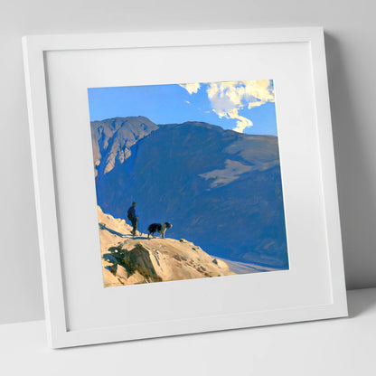 Great Gable Walker and Dog gifts for dog walkers art print in white frame
