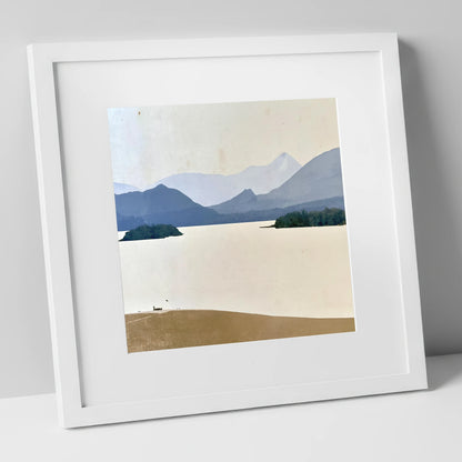 Pale Derwentwater From Crow Park lake district village art print in white frame