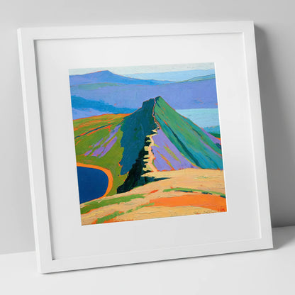 Bold Striding Edge Helvellyn Ridge lake district walking art print in white frame