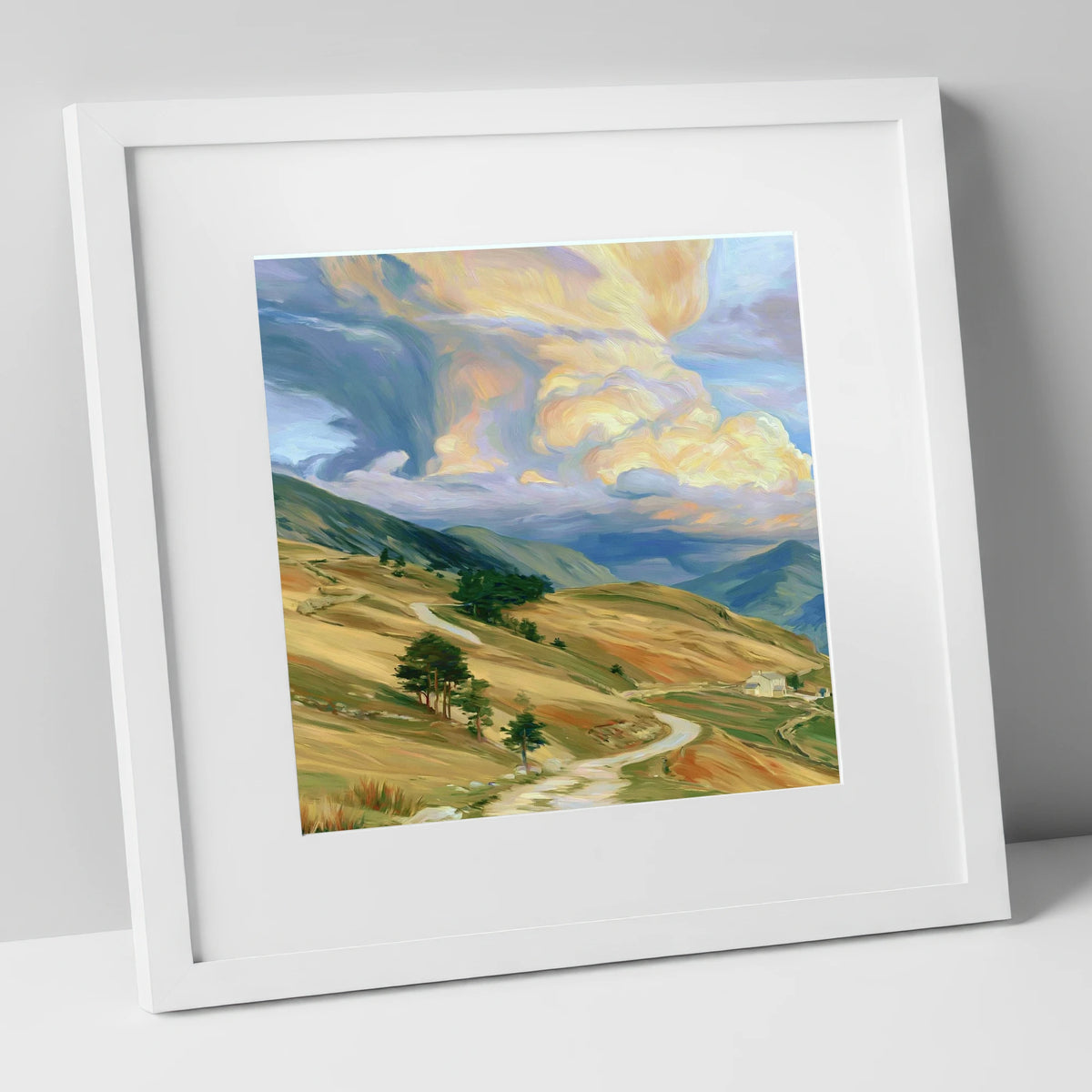 Storm Clouds Over Golden Fells lake district sky art print in white frame