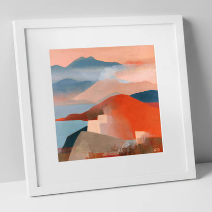 Bold Fells from the Summit lake district fell art print in white frame
