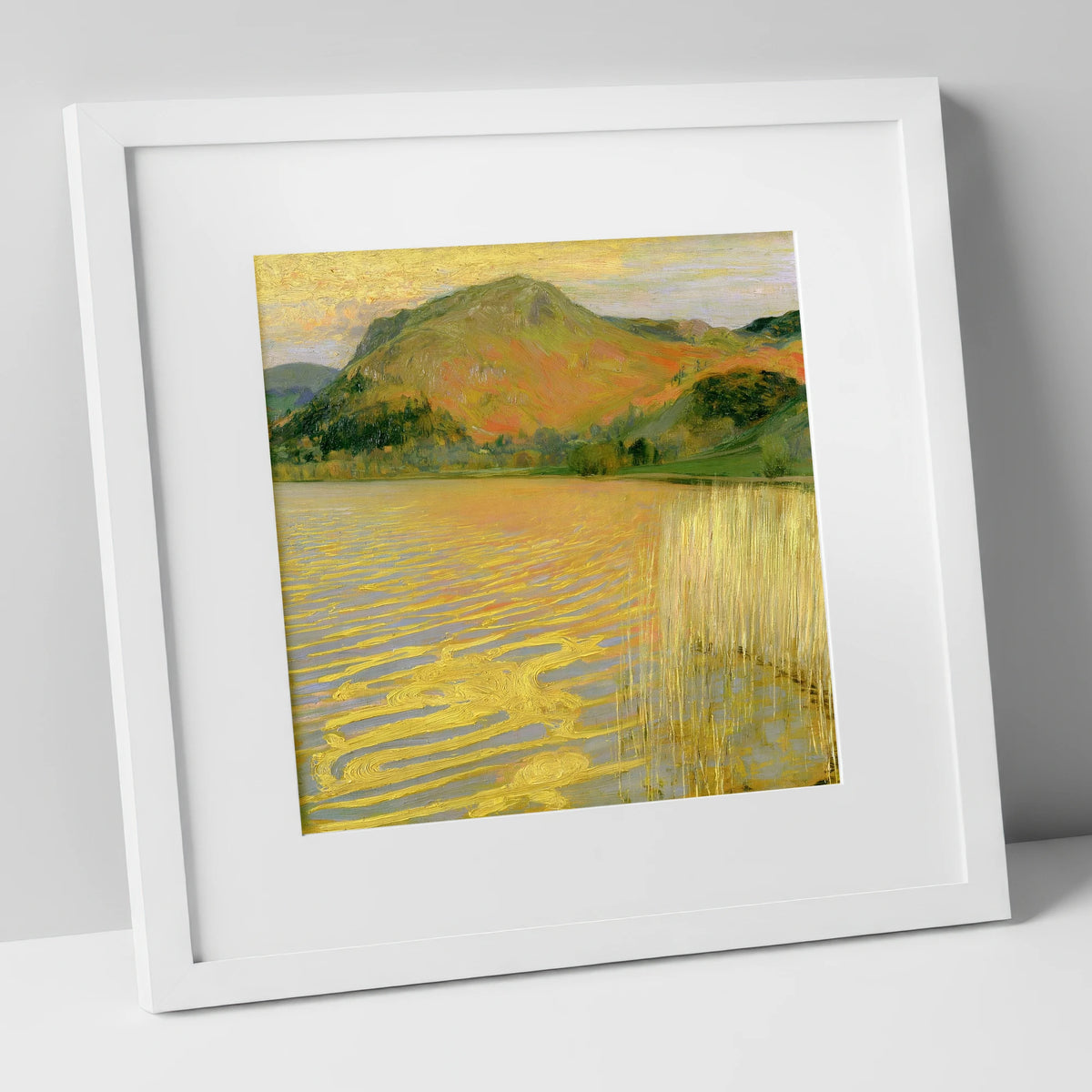 Grasmere in Golden Light lake district lake art print in white frame