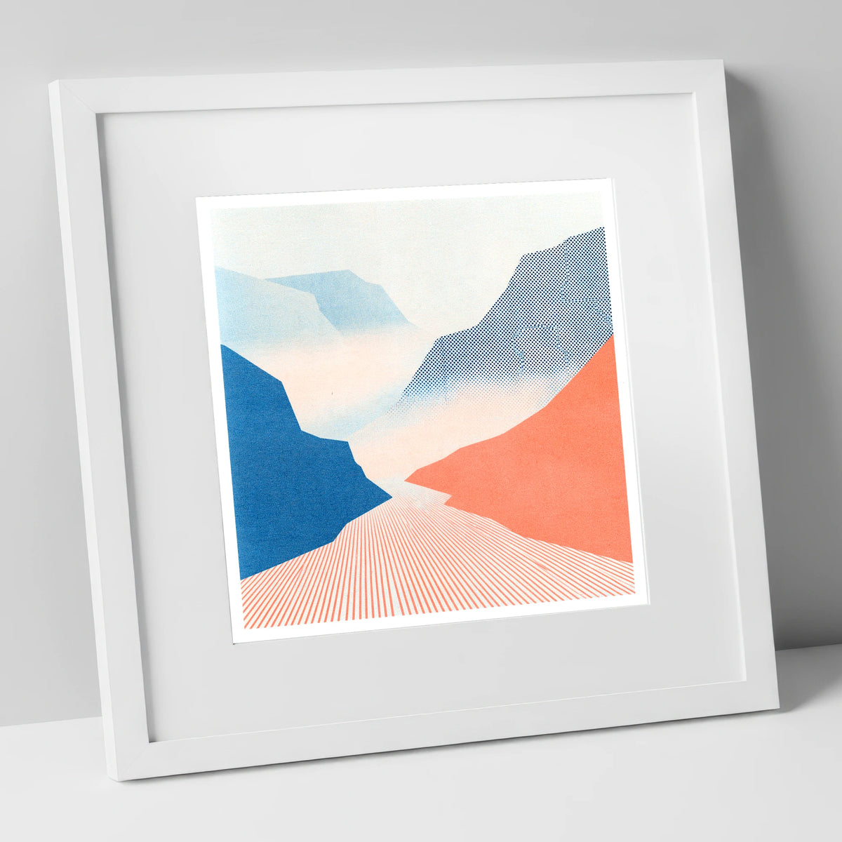 Honister Pass in Bold Coral lake district valley art print in white frame