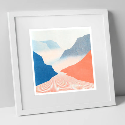Honister Pass in Bold Coral lake district valley art print in white frame