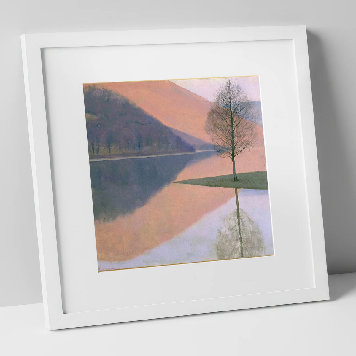 Bassenthwaite Lake Pastel Reflection lake district lake art print in white frame