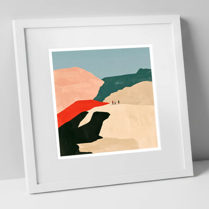 Bold Fell Ridge with Hikers lake district fell art print in white frame