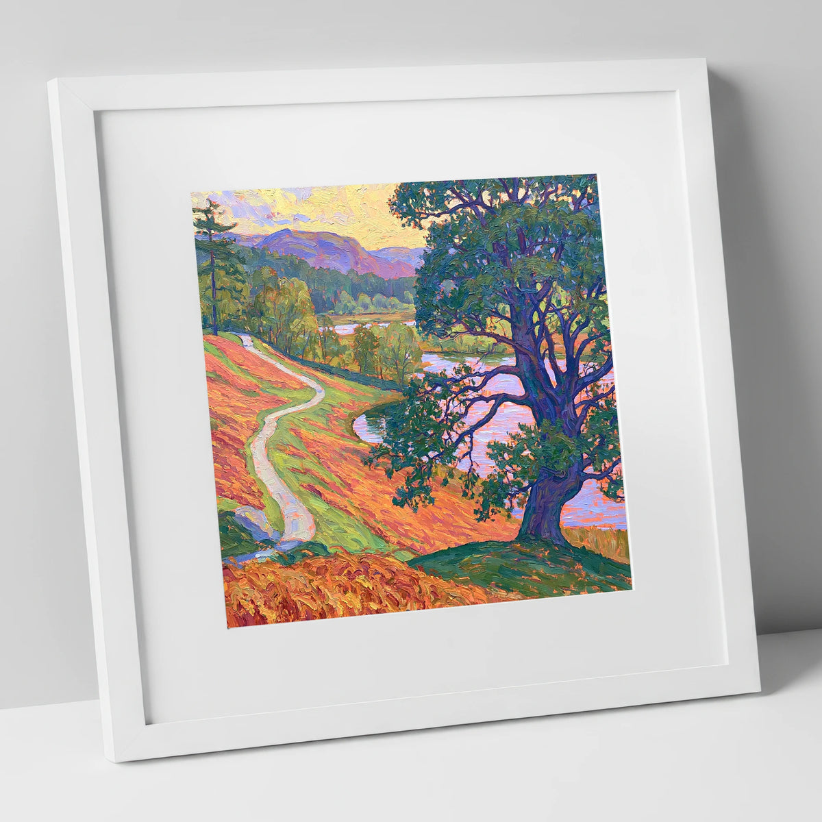 Vibrant Path at Tarn Hows lake district lake art print in white frame