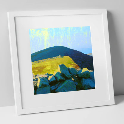 Sunlit Ridge on Gavel Fell lake district fell art print in white frame